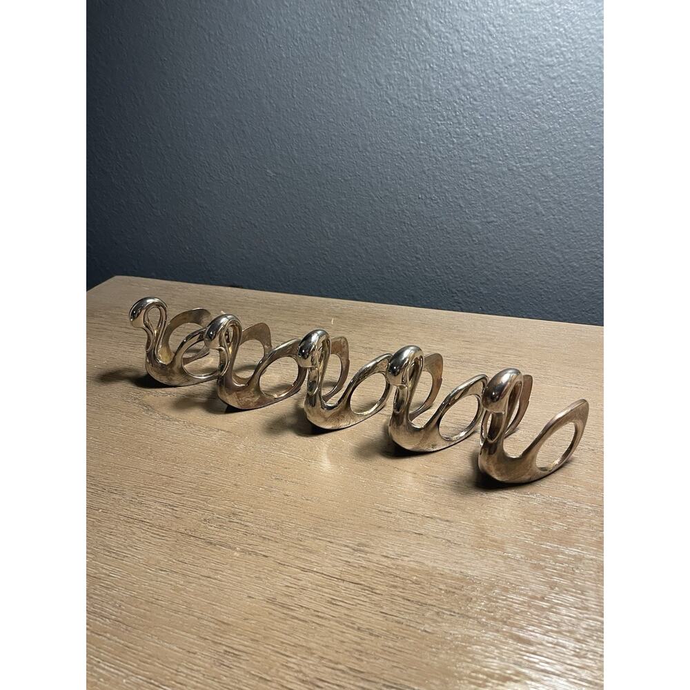 Vintage Silver Tone Swan Napkin Rings Set of 6 MCM Style Chrome Table Decor 1